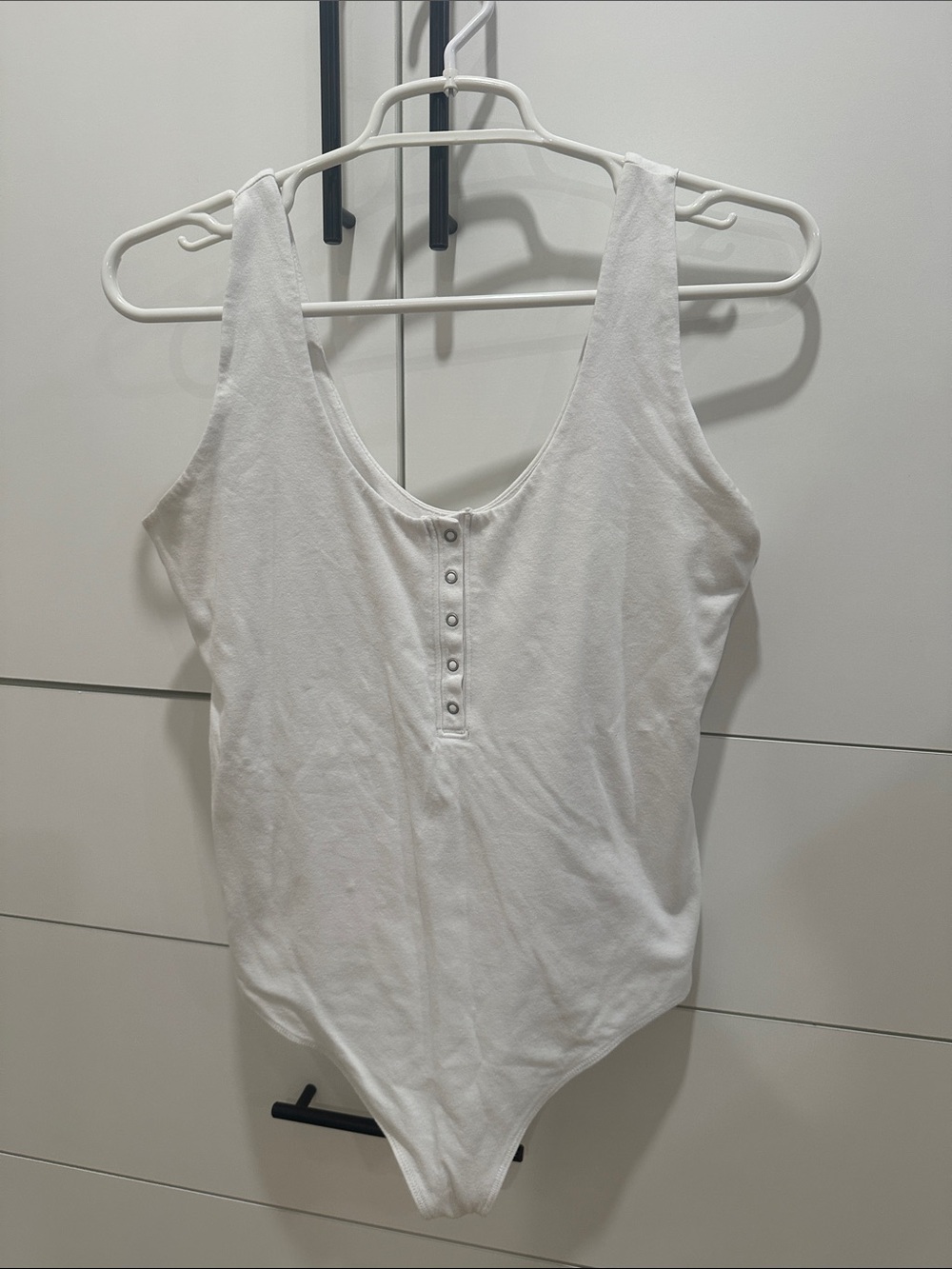 Abercrombie & Fitch White Ribbed Snap-Front Tank Bodysuit